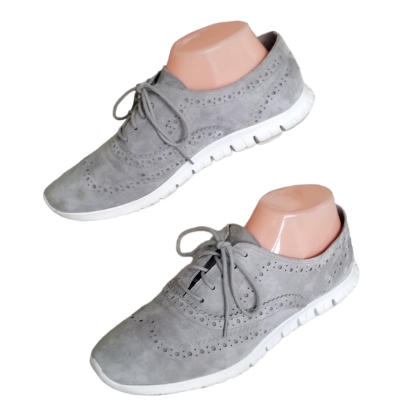 Cole Haan ZEROGRAND Women 9.5B Grey Suede Perforated Oxford Wingtip Shoes W14477 - Picture 5 of 12